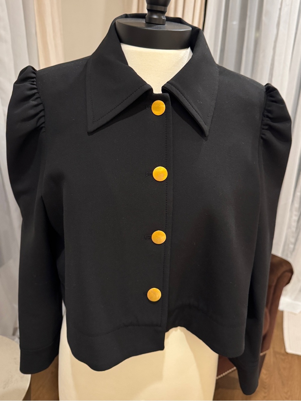 By Timo Black Jacket with Puff Shoulder & Gold Buttons - Cropped Size L - Picture 1 of 16